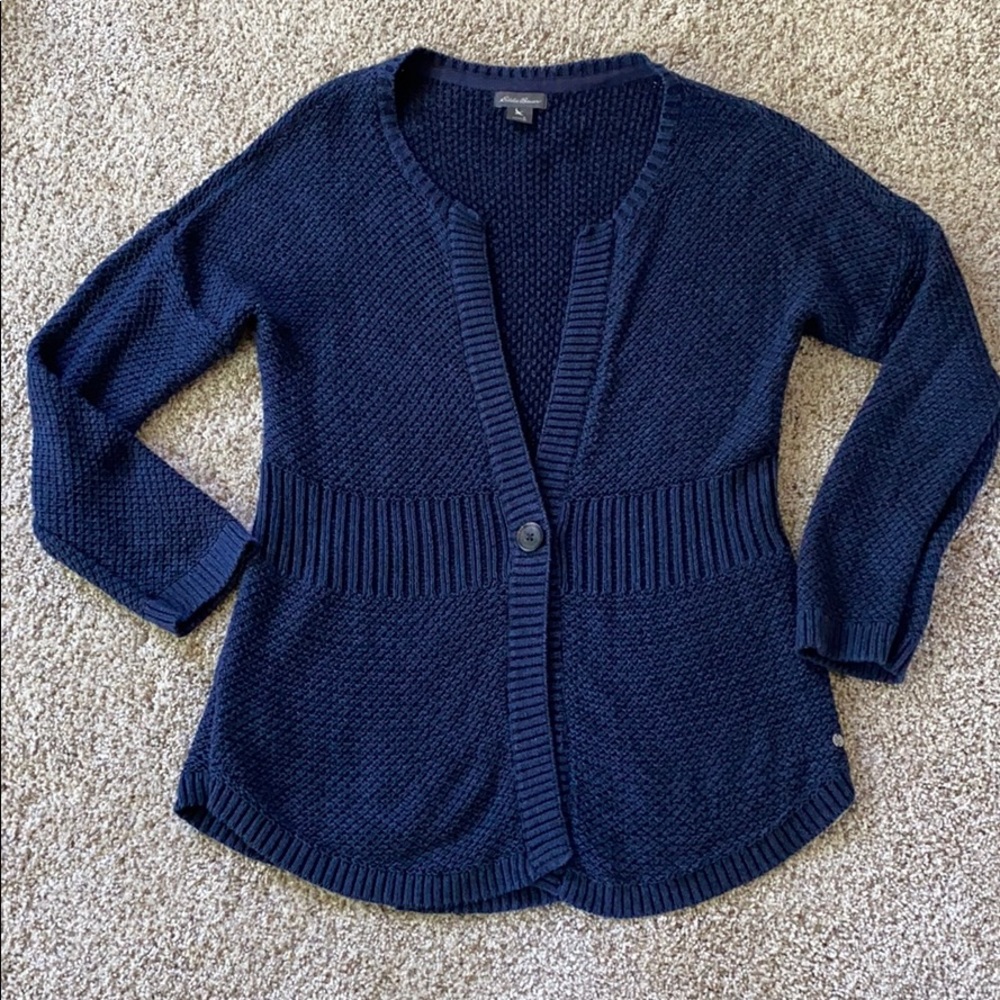 Eddie Bauer Navy 3/4 Sleeve Cardigan Small